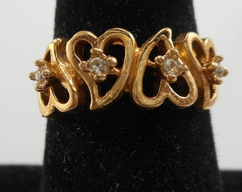 Vintage Gold Tone 18K H.G.E Heart Band Ring Size 8 , Gold Heart Ring