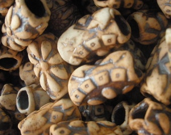 5 Ceramic Spacer Beads/ Carved Clay Beads Kiln Fired Spacers/ High Fired Ceramic Clay/ Round Bead Carved Beads/ 14mm Spacers BE125