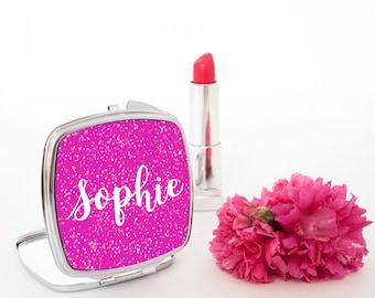 Personalised Pretty Handwritten Square Compact Mirror - Women's Accessories - Beautiful Bridesmaid Pocket Mirror - Made To Order