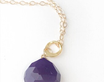 Purple Chalcedony Necklace Purple Necklace Charm Necklace Layering necklace February birthstone Chalcedony Necklace