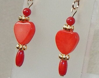 Valentine earrings,Valentine heart earrings,Red Valentine earrings,red heart earrings,heart earrings,red coral heart earrings,bling earrings