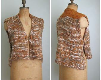 1970's Sweater Vest// Toggle Buttons// Rust// Autumn Orange// Handmade