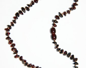 Baltic amber baby teething necklace, dark cherry color beads 38v