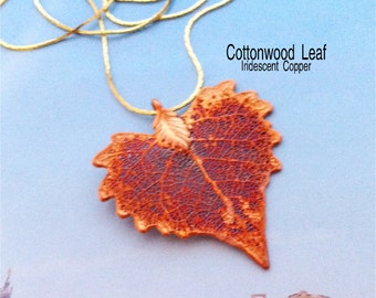 Real Leaves Jewelry, SMALL Cottonwood Leaf Necklace Pendant, Iridescent Copper , Woodsmith Natures Leaves
