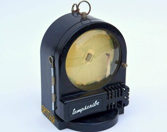 Bacharach TEMPSCRIBE 24hr Chart Movement Recorder Instrument: Industrial Midcentury Windup Temperature Graph Gauge Measuring Device