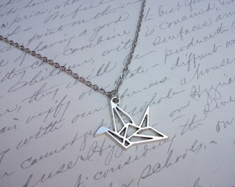Origami paper crane bird necklace