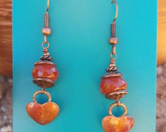COPPER Heart Earrings - Carnelian- Cowgirl Earrings - Rustic Jewelry - Love - Boho - Western Jewelry by Heart of a Cowgirl