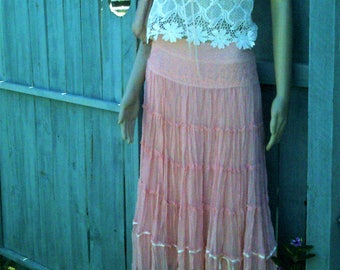 Vintage, Apricot, chiffon and lace skirt