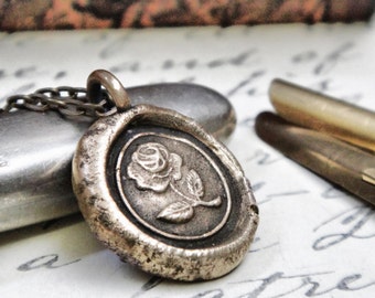 Rose Pendant - Romantic Girlfriend Gift - Rose Necklace - Wax Seal Jewelry - Love Charm