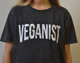 Vegan slogan graphic 'Veganist' acid black t-shirt
