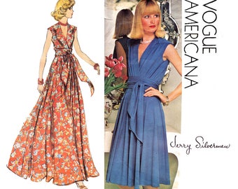 Vogue Americana 1116 Womens JERRY SILVERMAN Wrap Dress or Evening Maxi 70s Vintage Sewing Pattern Size 14 Bust 36 UNCUT Factory Folds