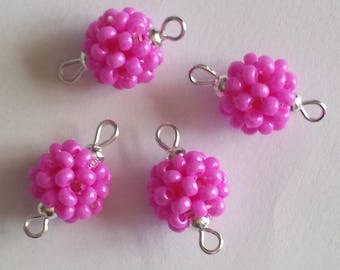 4 beads seed connectors (2.5 mm) hot pink