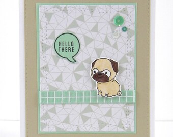 Pug Hello Card, Pug Handmade Card, Pug Greeting Card