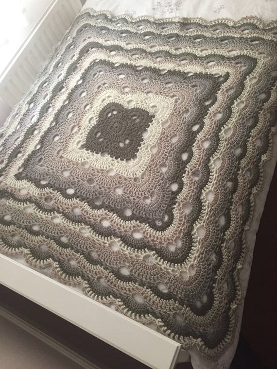 Brown Beige and Cream Crochet Blanket