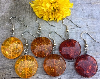 Amber Resin Rounds . Earrings