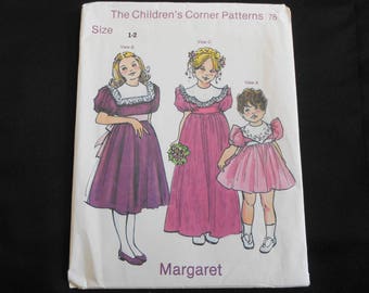Children's Corner pattern Margaret sz 1 - 2 Sewing Pattern Girl Classic Dressy Dress Mid Yoke Scalloped Collar Variations 1985 Lightly Used