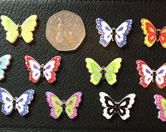 15 wooden butterfly button