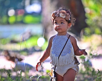 Girl Rompers Boho Romper Bohemian Clothing Baby Romper Girl Romper Boho Baby Vintage Style Romper Hippie Clothes Fringe Romper Doily Romper