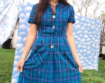 Blue Plaid Day Dress