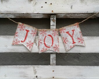 Joy Burlap Banner, Christmas Banner, Holiday Decor, Rustic Winter Decor, Holiday Photo Prop