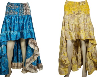 Sundance Love Recycled Vintage Sari 2pc Hi Low Skirt Gypsy Fashion Ruffle Flirty Flare Summer Skirts S/M