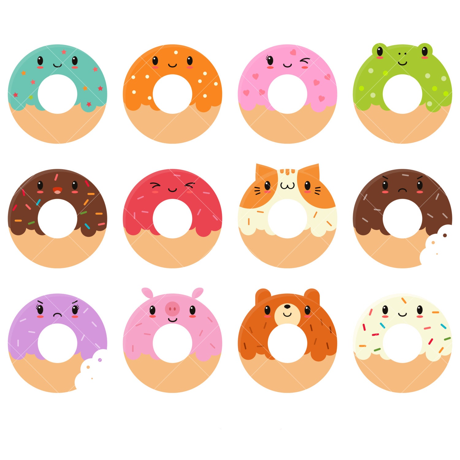 Kawaii Donuts Clipart / Cute Donut Clipart / Doughnuts ...