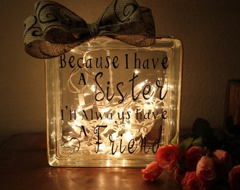 Sister gifts Sister Birthday gift for Sister Gift ideas Lighted Glass block Sister wedding gift Sister glass blocks with lights