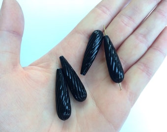 Vintage Black Teardrop Lucite Beads (Qty 8)