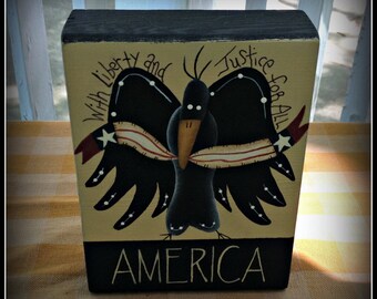 Americana Eagle Flag Wood Shelf Sitter Block-Home Decor