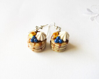 Blueberry Pancake Earrings, Food Earrings, Polymer Clay Earrings, Cute Earrings, Charm Earrings, Food Jewelry, Pancakes, Sweet Lolita