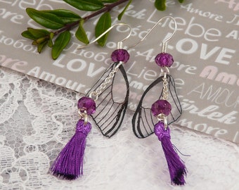 Purple Fairy wings and tassel earrings
