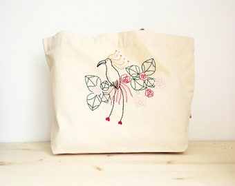 Thick cotton embroidered bag Paradisier Rose
