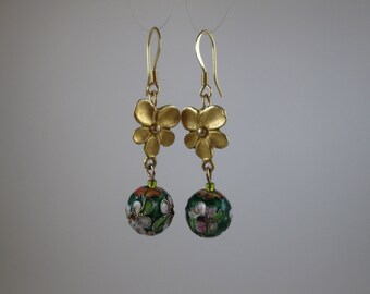 Cloisonne "Luau" Earrings on Gold-Filled