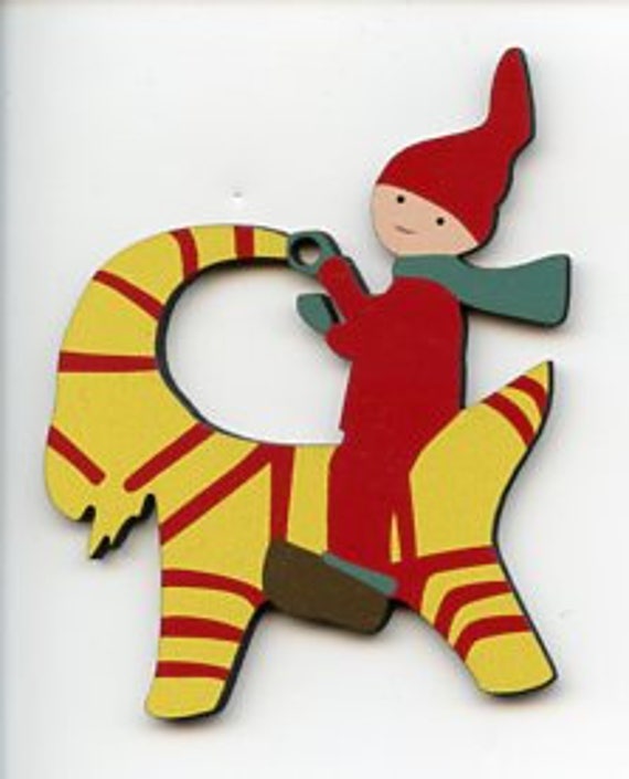 Scandinavian Swedish Gnome Tomte on Goat Jul bock or Blue Goat
