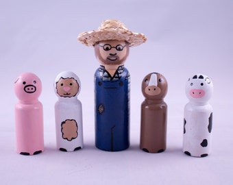 Peg Dolls - Farmer and Animals