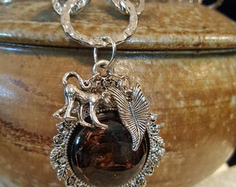 Sumatra - a rich chocolate brown fused glass cabochon pendant with charms
