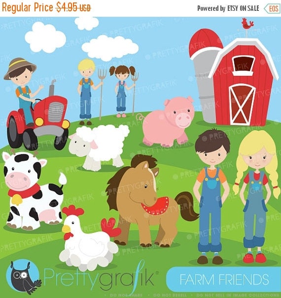 80% OFF SALE Farm animals and friends clipart commercial use