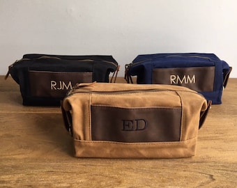 Dopp Kits, 1, 2, 3, 4, 5, 6, 7, 8, 9, 10, 11, 12, Mens Travel Bag, Personalized Mens Toiletry Bag, Waxed Canvas Leather Bag, Groomsmen Gift