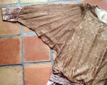 1920s drop waisted lace and velvet dress large dolman sleeves