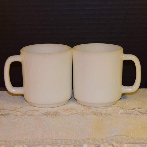 Glasbake White Milk Glass Coffee Cups Vintage Pair of Milk