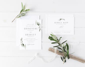 digital printable wedding suite 'ornate' · elegant wedding invitation · watercolor leaves · modern wedding invite · wedding greenery card