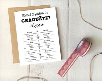 Graduation Party Game "How Well Do You Know the Graduate" Printable Template / 5x7 Card / Editable Instant Download / Funny Grad Party