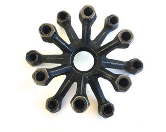 Mid Century Starburst Candle holder~ Tiny Taper Candle Holder ~ Atomic design~ Cast iron Made in Japan