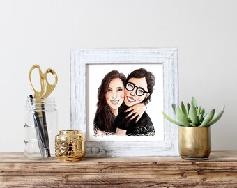 custom digital watercolor cartoon portrait - couple or friends
