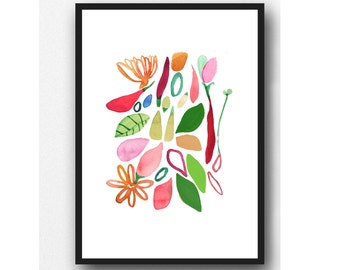 Floral wall art, gift for her, Kitchen wall decor, floral watercolor print, colorful art print