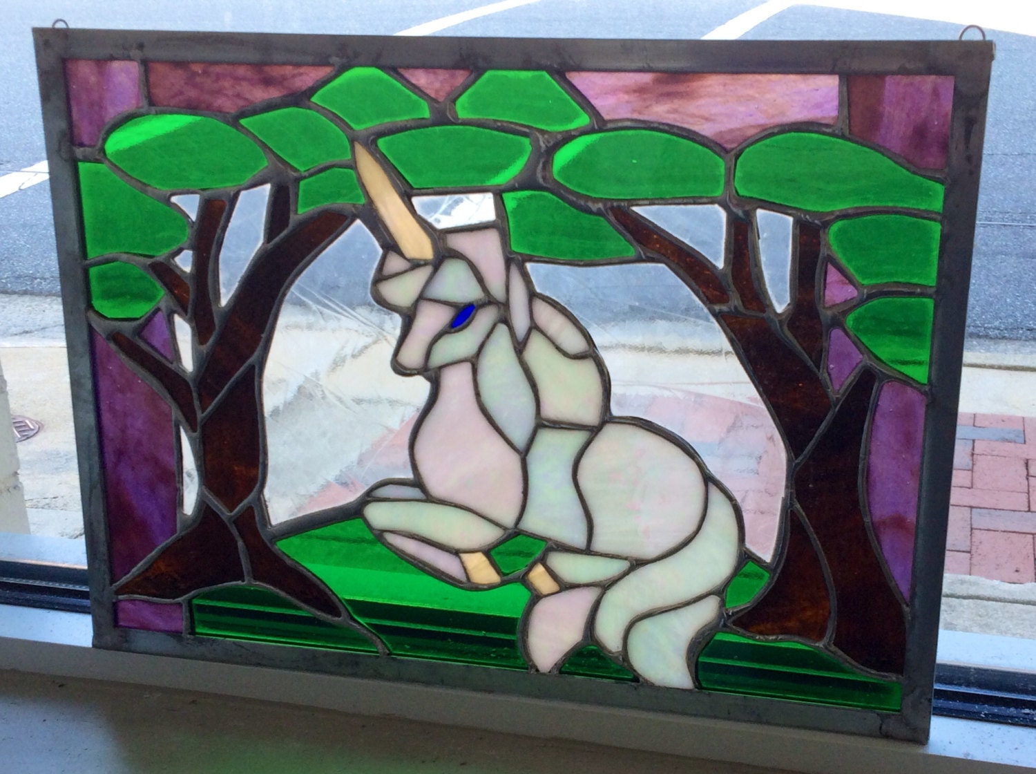 Unicorn Stained Glass Panel Suncatcher