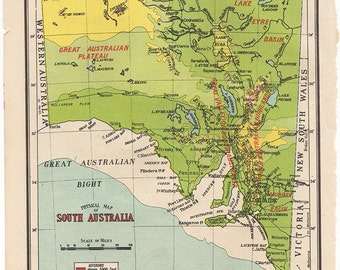 physical map of south australia 1950 atlas antique map australian map map of