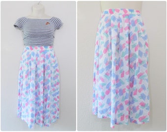 Vintage 80s White Pastel Midi Skirt