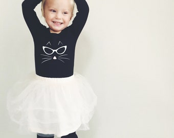 TODDLER LEOTARD - Black Cat Eyes - Long Sleeve Black Leotard