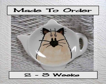 Himalayan Siamese Cat Tea Bag Holder Handmade Ceramic by Grace M. Smith